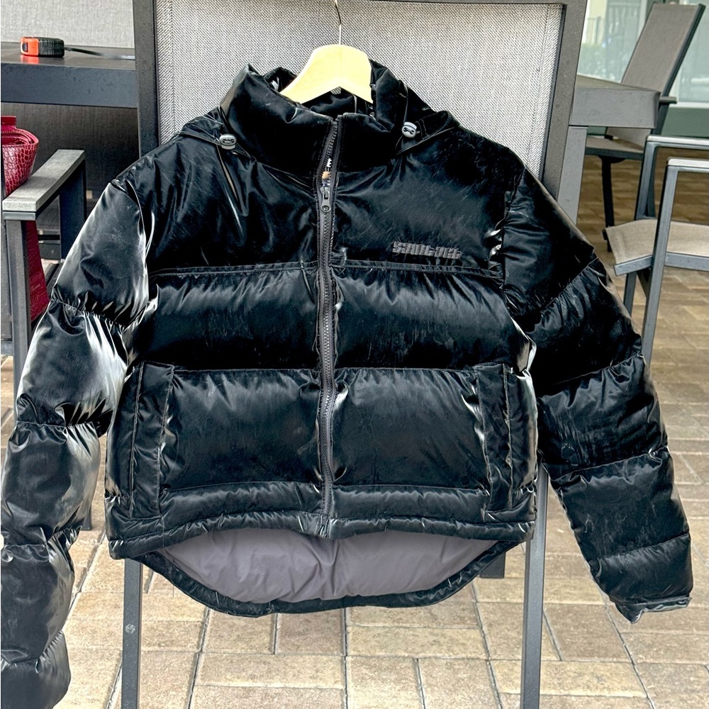 Saint Art NY Womens Black  Glossy Puffer Down Lightweight Jacket Hooded Size XS